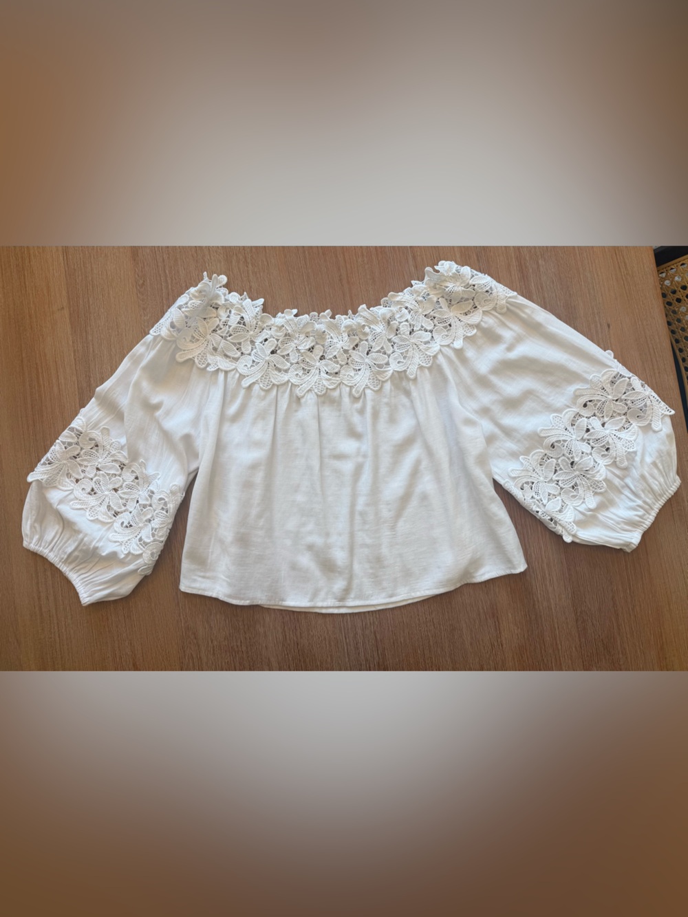 Gianni Bini White Floral Crochet Off-Shoulder Top